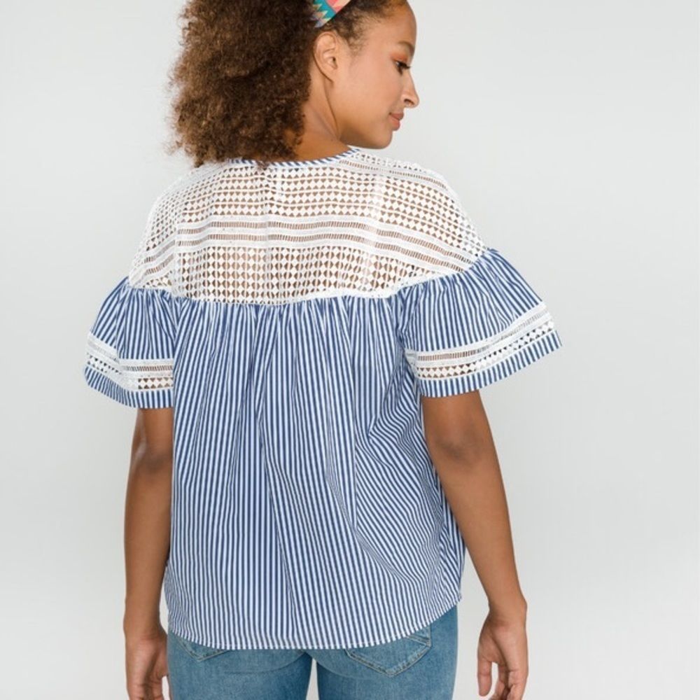 SCOTCH&SODA| Crochet Stripe Bell Sleeve Top - Picture 2 of 11